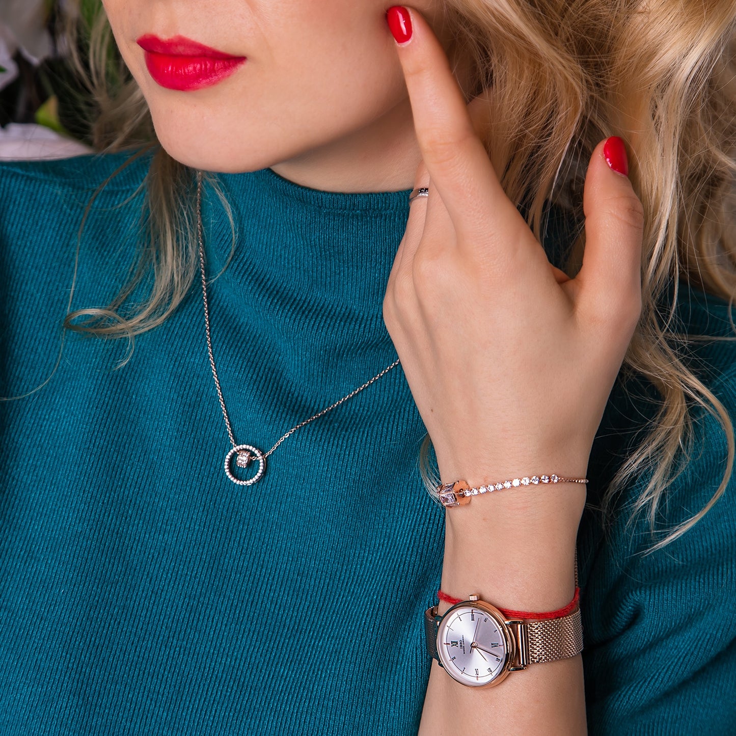 Crystal Quartz Watch Set with Bracelet and Necklace